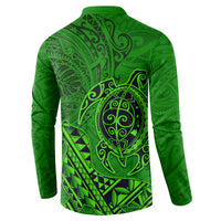 Hawaii Monk Seal and Dolphin Button Sweatshirt Polynesian Kakau Pattern Green LT03 - Polynesian Pride