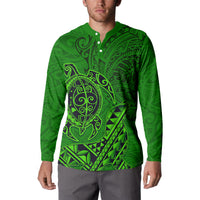 Hawaii Monk Seal and Dolphin Button Sweatshirt Polynesian Kakau Pattern Green LT03 - Polynesian Pride