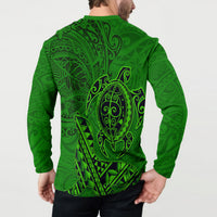 Hawaii Monk Seal and Dolphin Button Sweatshirt Polynesian Kakau Pattern Green LT03 - Polynesian Pride