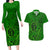 Hawaii Monk Seal and Dolphin Couples Matching Long Sleeve Bodycon Dress and Hawaiian Shirt Polynesian Kakau Pattern Green