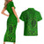 Hawaii Monk Seal and Dolphin Couples Matching Short Sleeve Bodycon Dress and Hawaiian Shirt Polynesian Kakau Pattern Green