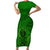 Hawaii Monk Seal and Dolphin Family Matching Short Sleeve Bodycon Dress and Hawaiian Shirt Polynesian Kakau Pattern Green