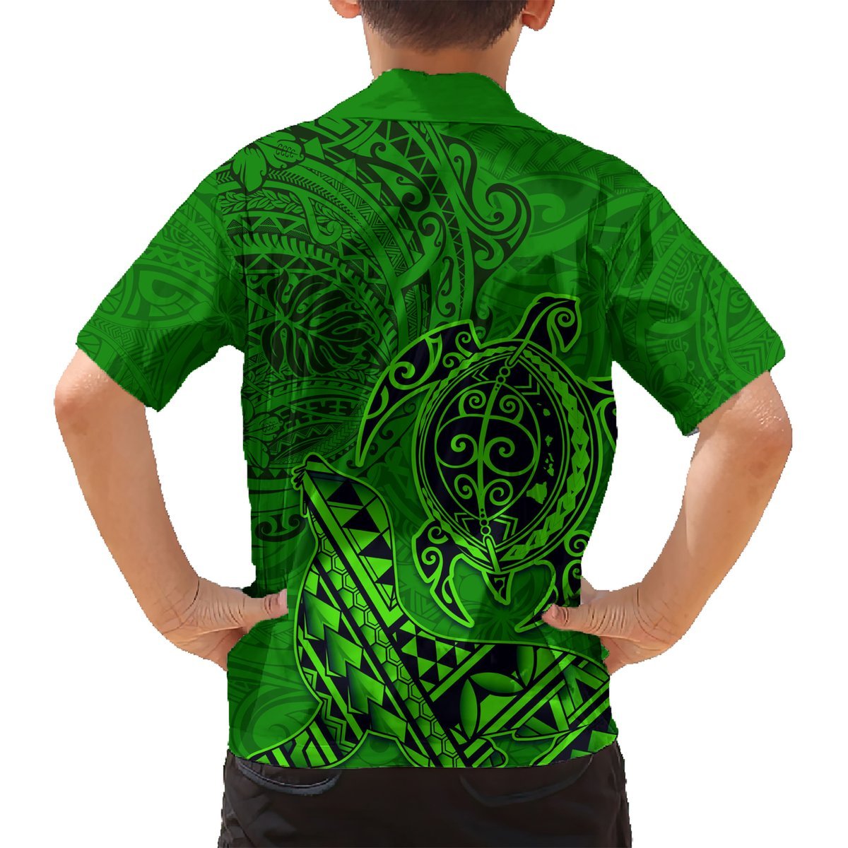 Hawaii Monk Seal and Dolphin Hawaiian Shirt Polynesian Kakau Pattern Green LT03 - Polynesian Pride