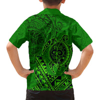Hawaii Monk Seal and Dolphin Kid Hawaiian Shirt Polynesian Kakau Pattern Green LT03 - Polynesian Pride