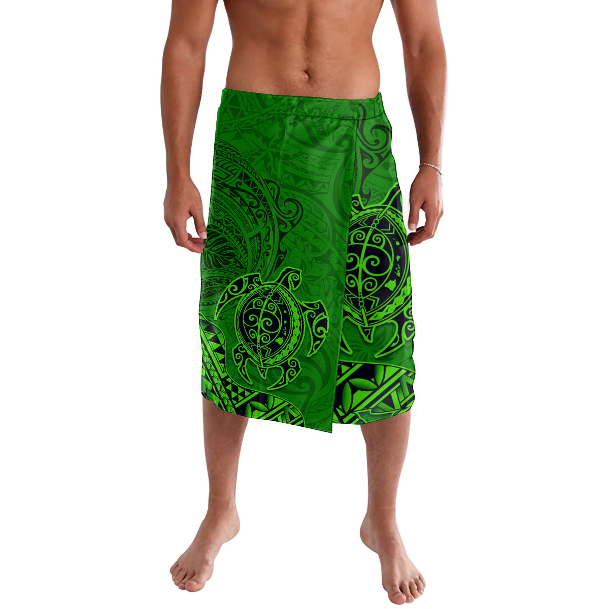 Hawaii Monk Seal and Dolphin Lavalava Polynesian Kakau Pattern Green