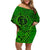 Hawaii Monk Seal and Dolphin Off Shoulder Short Dress Polynesian Kakau Pattern Green