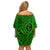 Hawaii Monk Seal and Dolphin Off Shoulder Short Dress Polynesian Kakau Pattern Green