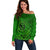 Hawaii Monk Seal and Dolphin Off Shoulder Sweater Polynesian Kakau Pattern Green