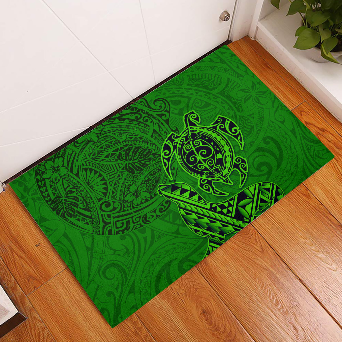 Hawaii Monk Seal and Dolphin Rubber Doormat Polynesian Kakau Pattern Green LT03 Green - Polynesian Pride