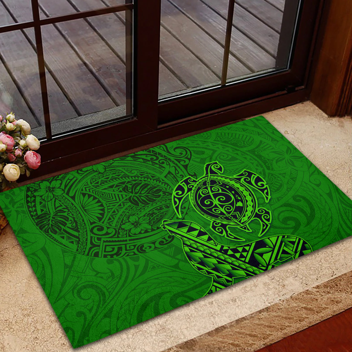 Hawaii Monk Seal and Dolphin Rubber Doormat Polynesian Kakau Pattern Green LT03 - Polynesian Pride