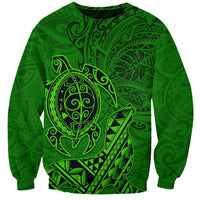 Hawaii Monk Seal and Dolphin Sweatshirt Polynesian Kakau Pattern Green LT03 Unisex Green - Polynesian Pride