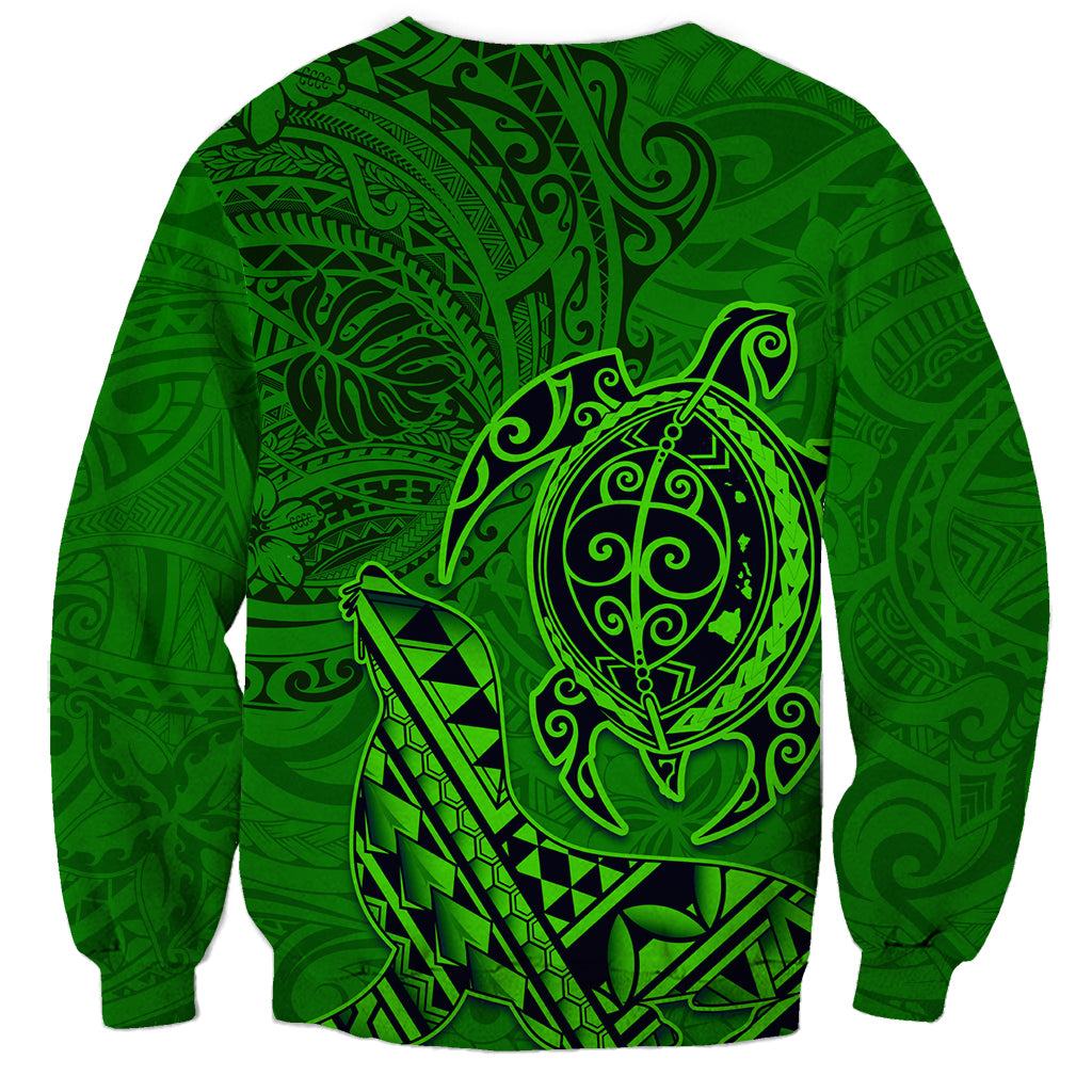 Hawaii Monk Seal and Dolphin Sweatshirt Polynesian Kakau Pattern Green LT03 - Polynesian Pride