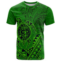 Hawaii Monk Seal and Dolphin T Shirt Polynesian Kakau Pattern Green LT03 Green - Polynesian Pride