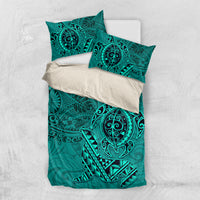 Hawaii Monk Seal and Dolphin Bedding Set Polynesian Kakau Pattern Turquoise LT03 US Twin 172cm x 218cm Turquoise - Polynesian Pride