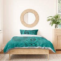 Hawaii Monk Seal and Dolphin Bedding Set Polynesian Kakau Pattern Turquoise LT03 - Polynesian Pride