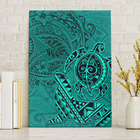 Hawaii Monk Seal and Dolphin Canvas Wall Art Polynesian Kakau Pattern Turquoise LT03 Without Frame Turquoise - Polynesian Pride