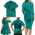 Hawaii Monk Seal and Dolphin Family Matching Long Sleeve Bodycon Dress and Hawaiian Shirt Polynesian Kakau Pattern Turquoise