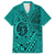 Hawaii Monk Seal and Dolphin Family Matching Off The Shoulder Long Sleeve Dress and Hawaiian Shirt Polynesian Kakau Pattern Turquoise