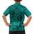 Hawaii Monk Seal and Dolphin Family Matching Off Shoulder Short Dress and Hawaiian Shirt Polynesian Kakau Pattern Turquoise