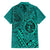 Hawaii Monk Seal and Dolphin Family Matching Off Shoulder Short Dress and Hawaiian Shirt Polynesian Kakau Pattern Turquoise