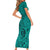 Hawaii Monk Seal and Dolphin Family Matching Short Sleeve Bodycon Dress and Hawaiian Shirt Polynesian Kakau Pattern Turquoise