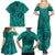 Hawaii Monk Seal and Dolphin Family Matching Summer Maxi Dress and Hawaiian Shirt Polynesian Kakau Pattern Turquoise