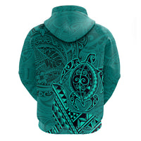 Hawaii Monk Seal and Dolphin Hoodie Polynesian Kakau Pattern Turquoise LT03 - Polynesian Pride