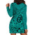 Hawaii Monk Seal and Dolphin Hoodie Dress Polynesian Kakau Pattern Turquoise