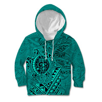 Hawaii Monk Seal and Dolphin Kid Hoodie Polynesian Kakau Pattern Turquoise LT03 Hoodie Turquoise - Polynesian Pride