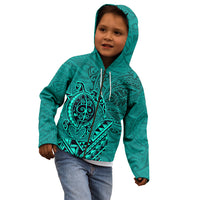 Hawaii Monk Seal and Dolphin Kid Hoodie Polynesian Kakau Pattern Turquoise LT03 - Polynesian Pride