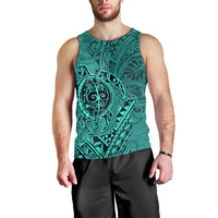 Hawaii Monk Seal and Dolphin Men Tank Top Polynesian Kakau Pattern Turquoise LT03 - Polynesian Pride