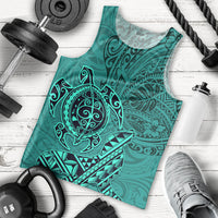 Hawaii Monk Seal and Dolphin Men Tank Top Polynesian Kakau Pattern Turquoise LT03 - Polynesian Pride
