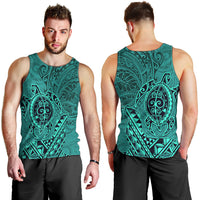 Hawaii Monk Seal and Dolphin Men Tank Top Polynesian Kakau Pattern Turquoise LT03 - Polynesian Pride