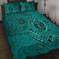 Hawaii Monk Seal and Dolphin Quilt Bed Set Polynesian Kakau Pattern Turquoise LT03 Turquoise - Polynesian Pride