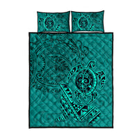 Hawaii Monk Seal and Dolphin Quilt Bed Set Polynesian Kakau Pattern Turquoise LT03 - Polynesian Pride