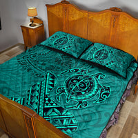 Hawaii Monk Seal and Dolphin Quilt Bed Set Polynesian Kakau Pattern Turquoise LT03 - Polynesian Pride