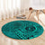 Hawaii Monk Seal and Dolphin Round Carpet Polynesian Kakau Pattern Turquoise