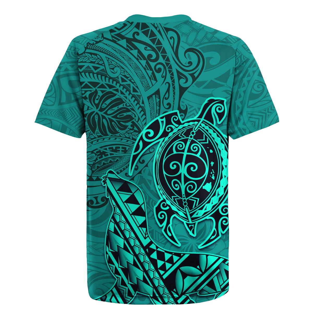Hawaii Monk Seal and Dolphin Rugby Jersey Polynesian Kakau Pattern Turquoise LT03 - Polynesian Pride