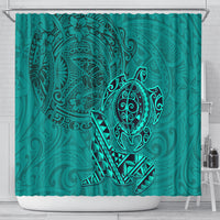 Hawaii Monk Seal and Dolphin Shower Curtain Polynesian Kakau Pattern Turquoise LT03 - Polynesian Pride