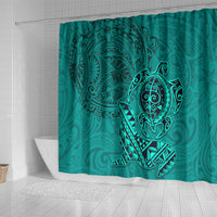 Hawaii Monk Seal and Dolphin Shower Curtain Polynesian Kakau Pattern Turquoise LT03 - Polynesian Pride