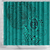 Hawaii Monk Seal and Dolphin Shower Curtain Polynesian Kakau Pattern Turquoise LT03 - Polynesian Pride