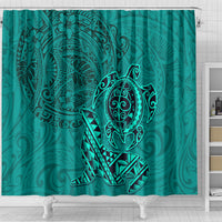 Hawaii Monk Seal and Dolphin Shower Curtain Polynesian Kakau Pattern Turquoise LT03 - Polynesian Pride