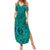 Hawaii Monk Seal and Dolphin Summer Maxi Dress Polynesian Kakau Pattern Turquoise