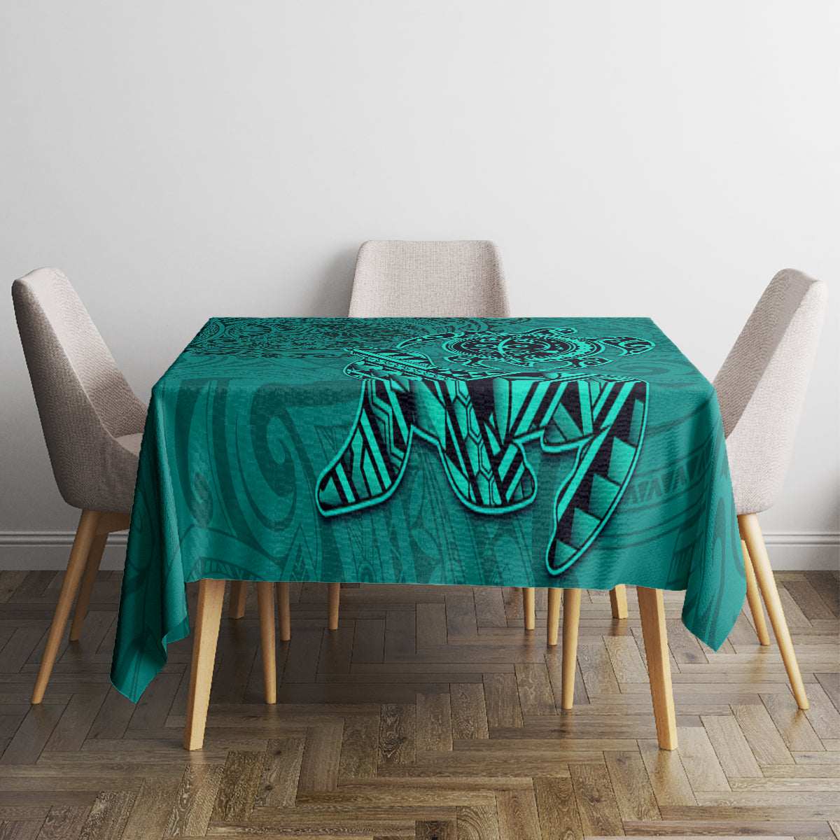 Hawaii Monk Seal and Dolphin Tablecloth Polynesian Kakau Pattern Turquoise LT03 - Polynesian Pride
