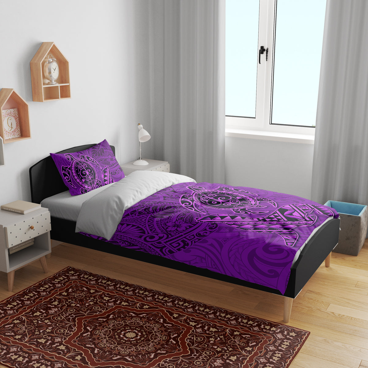 Hawaii Monk Seal and Dolphin Bedding Set Polynesian Kakau Pattern Purple LT03 - Polynesian Pride