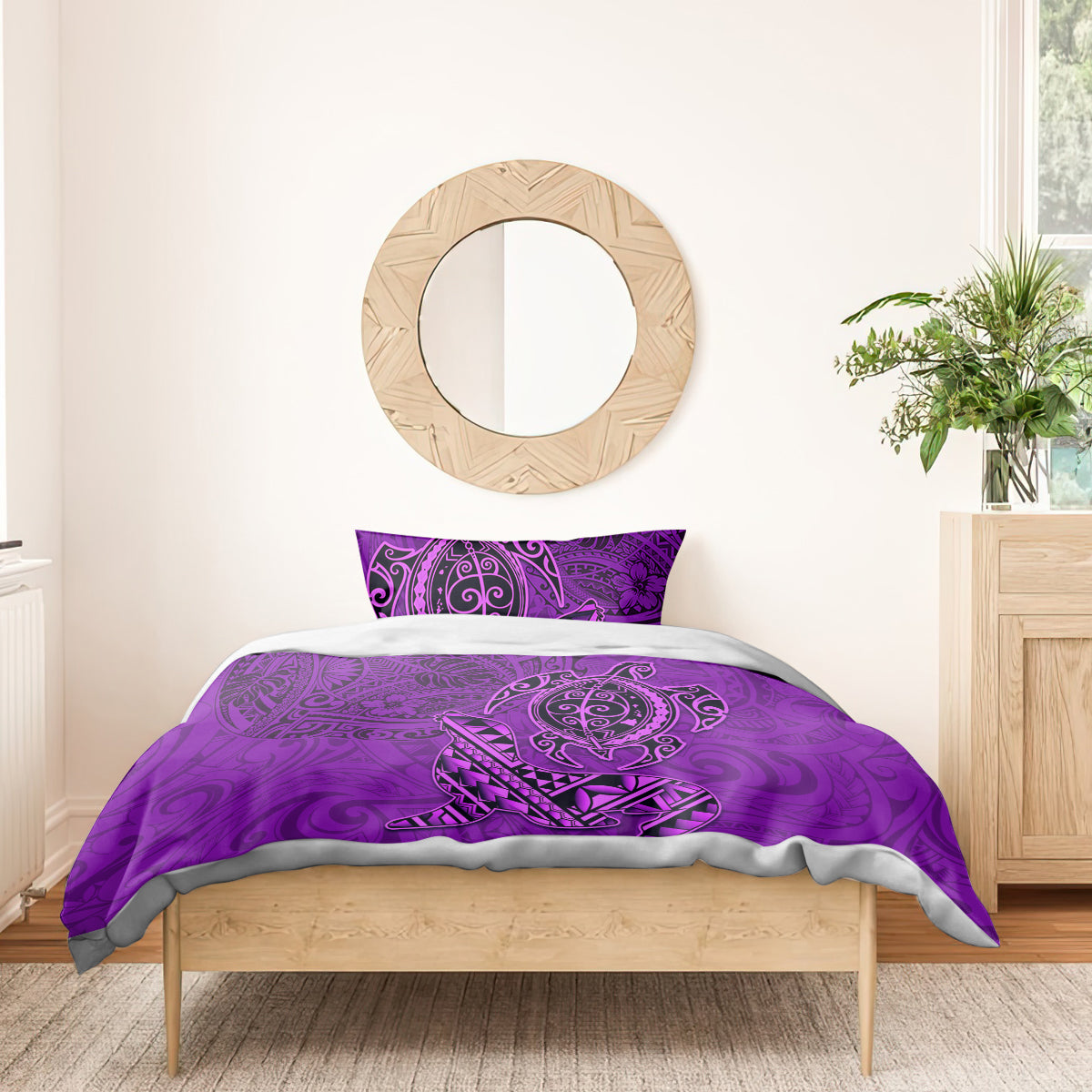 Hawaii Monk Seal and Dolphin Bedding Set Polynesian Kakau Pattern Purple LT03 - Polynesian Pride