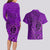 Hawaii Monk Seal and Dolphin Couples Matching Long Sleeve Bodycon Dress and Hawaiian Shirt Polynesian Kakau Pattern Purple