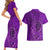 Hawaii Monk Seal and Dolphin Couples Matching Short Sleeve Bodycon Dress and Hawaiian Shirt Polynesian Kakau Pattern Purple