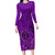 Hawaii Monk Seal and Dolphin Family Matching Long Sleeve Bodycon Dress and Hawaiian Shirt Polynesian Kakau Pattern Purple