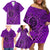 Hawaii Monk Seal and Dolphin Family Matching Off Shoulder Short Dress and Hawaiian Shirt Polynesian Kakau Pattern Purple